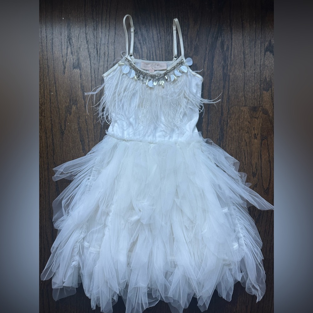 Tutu Du Monde White Pearl Embellished Dress with Ethereal Tulle Vertical Layers